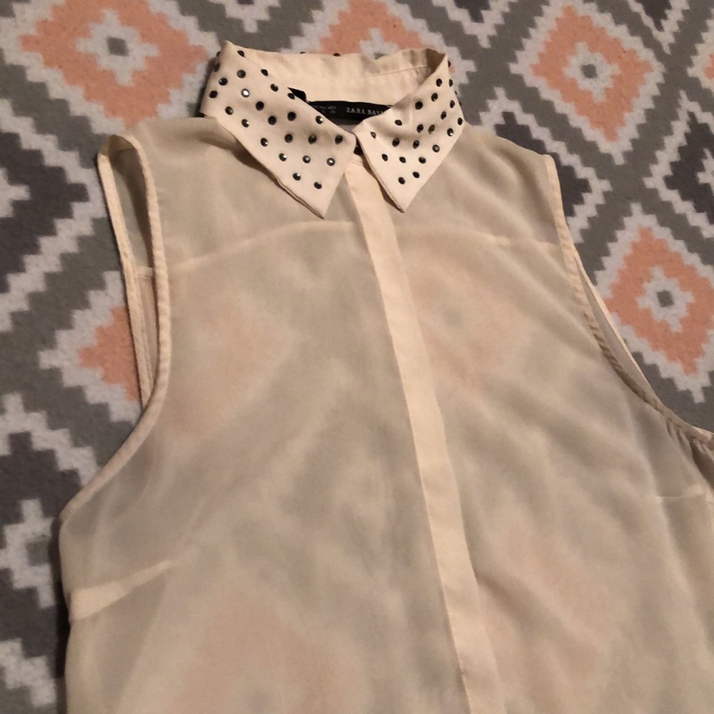 Zara Basic Sheer Cream Button Down W/Rhinestones - image 6